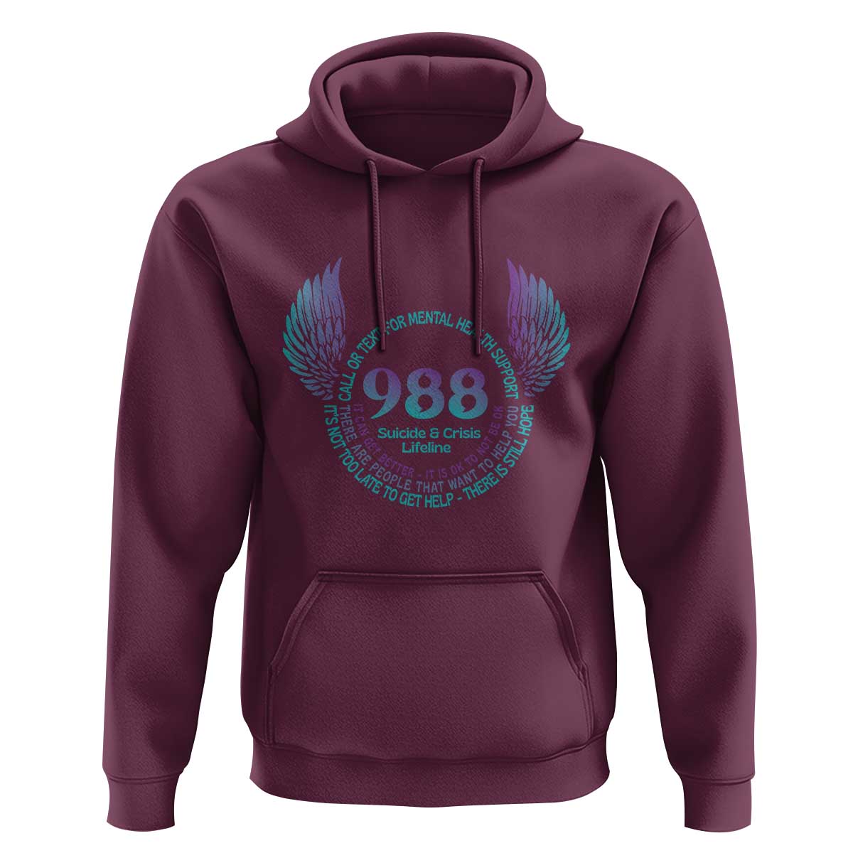 Suicide Prevention Awareness Hoodie Call Or Text For Mental Health Support 988 Suicide And Crisis Lifeline Wings - Wonder Print Shop