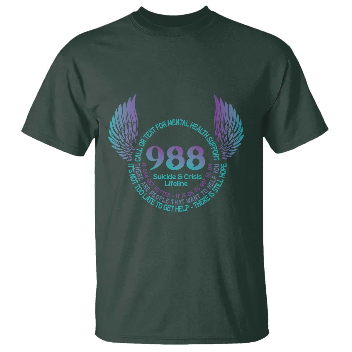 Suicide Prevention Awareness T Shirt Call Or Text For Mental Health Support 988 Suicide And Crisis Lifeline Wings - Wonder Print Shop