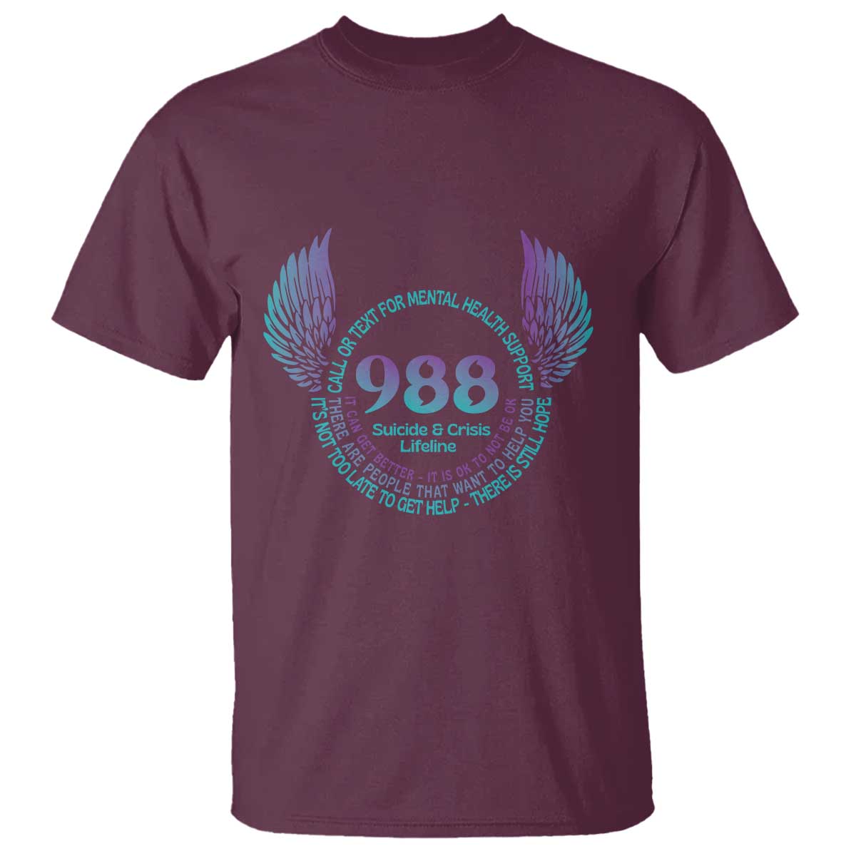 Suicide Prevention Awareness T Shirt Call Or Text For Mental Health Support 988 Suicide And Crisis Lifeline Wings - Wonder Print Shop