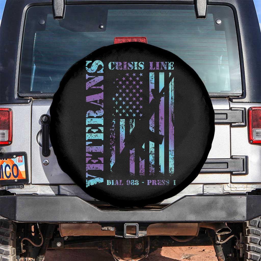 Suicide Prevention Awareness Spare Tire Cover Veterans Crisis Line Dial 988 Press 1 American Flag Gun