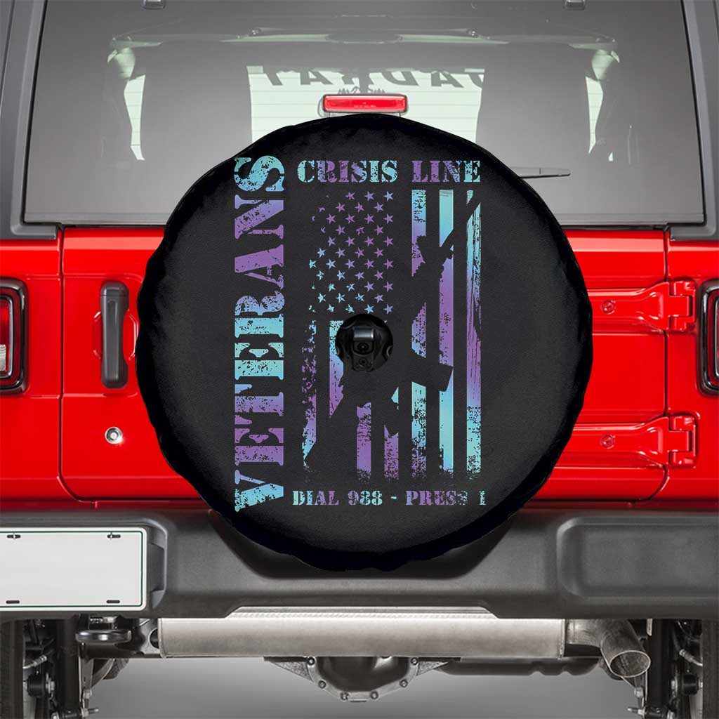 Suicide Prevention Awareness Spare Tire Cover Veterans Crisis Line Dial 988 Press 1 American Flag Gun