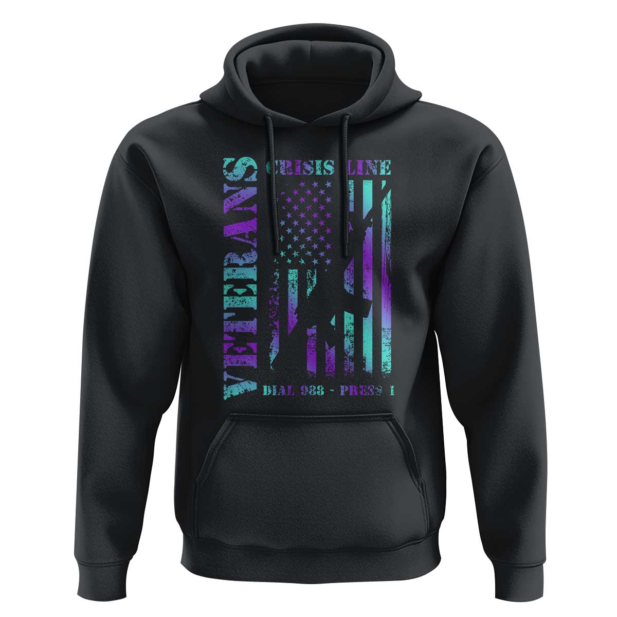Suicide Prevention Awareness Hoodie Veterans Crisis Line Dial 988 Press 1 American Flag Gun - Wonder Print Shop