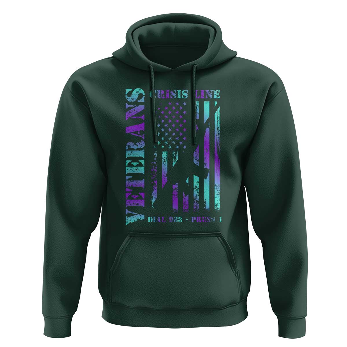 Suicide Prevention Awareness Hoodie Veterans Crisis Line Dial 988 Press 1 American Flag Gun - Wonder Print Shop