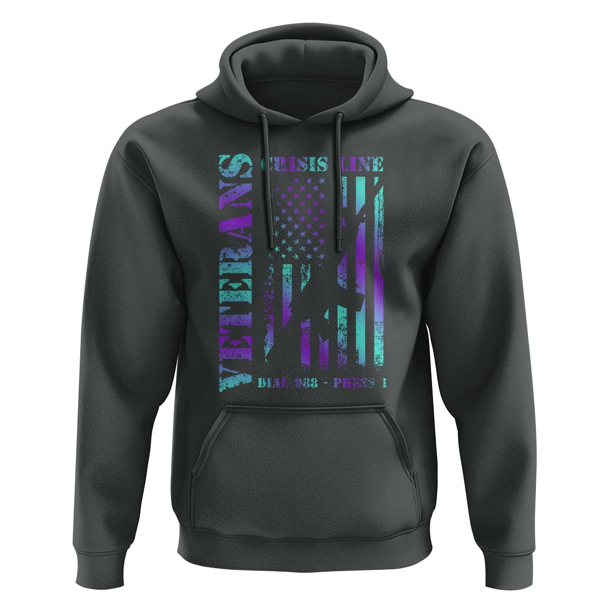 Suicide Prevention Awareness Hoodie Veterans Crisis Line Dial 988 Press 1 American Flag Gun - Wonder Print Shop