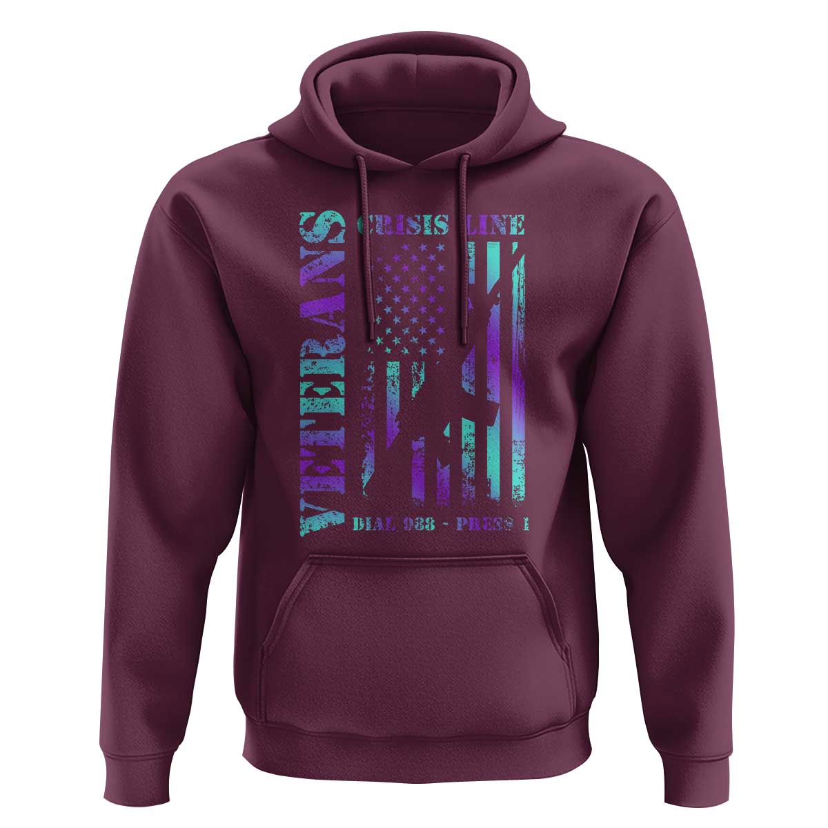 Suicide Prevention Awareness Hoodie Veterans Crisis Line Dial 988 Press 1 American Flag Gun - Wonder Print Shop