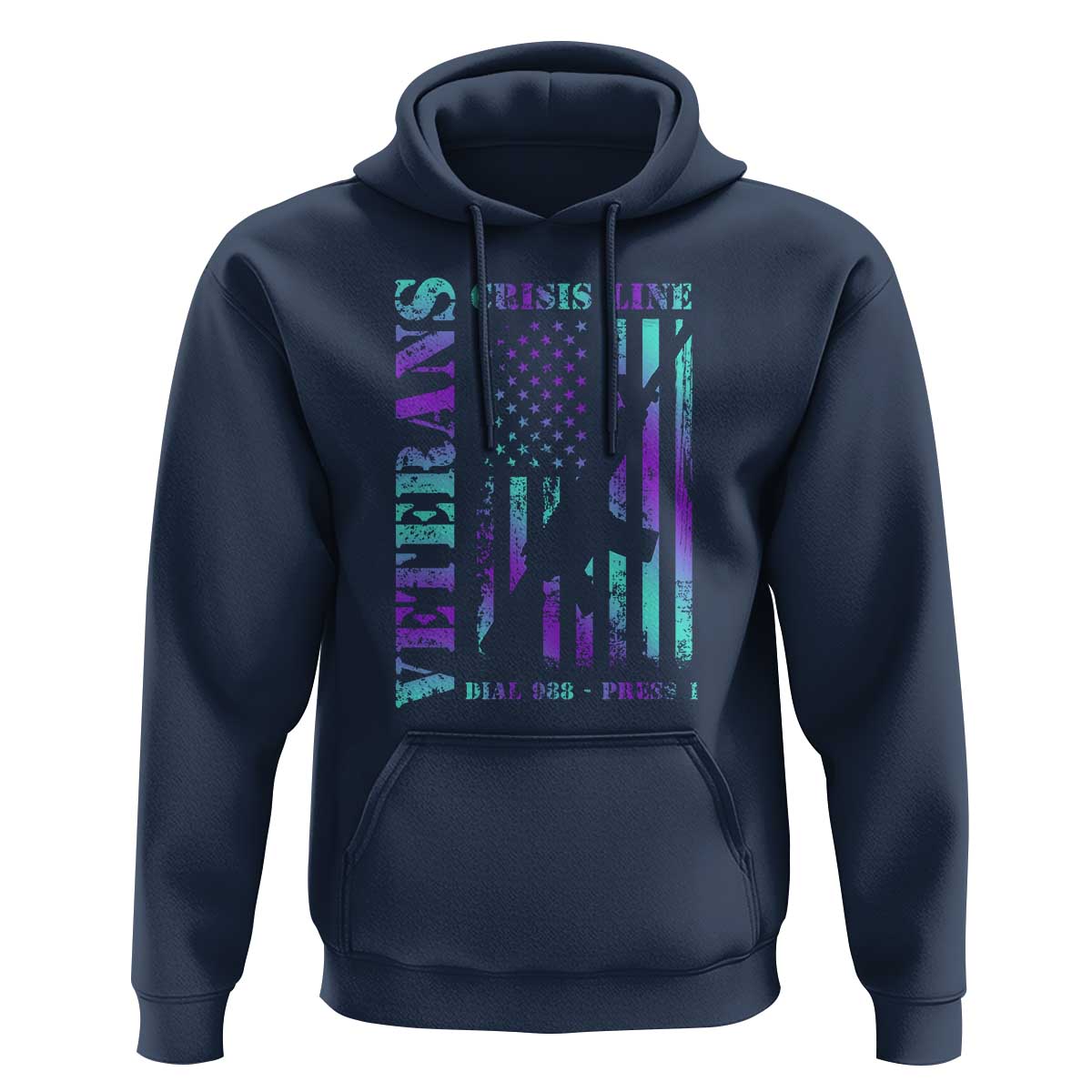 Suicide Prevention Awareness Hoodie Veterans Crisis Line Dial 988 Press 1 American Flag Gun - Wonder Print Shop