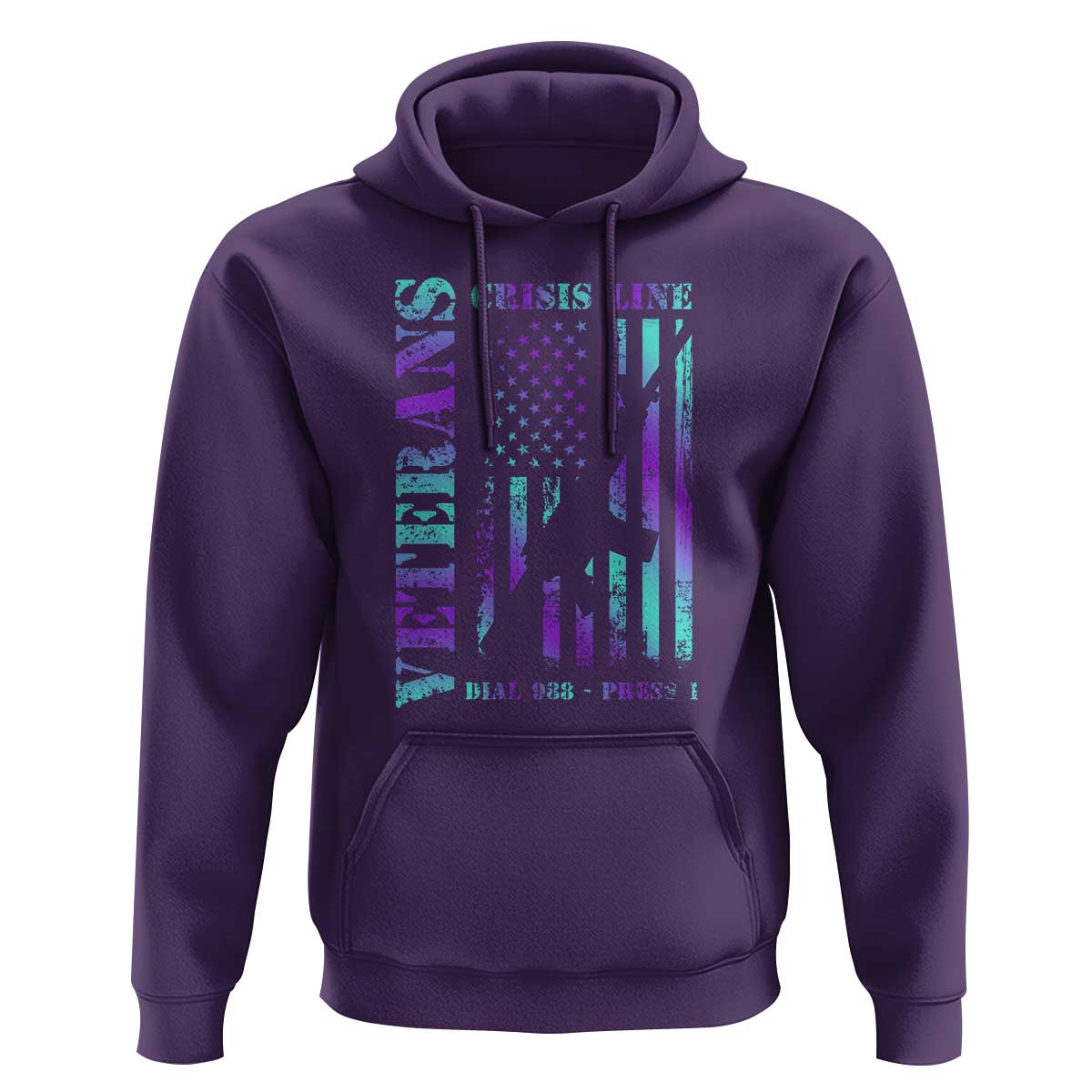 Suicide Prevention Awareness Hoodie Veterans Crisis Line Dial 988 Press 1 American Flag Gun - Wonder Print Shop