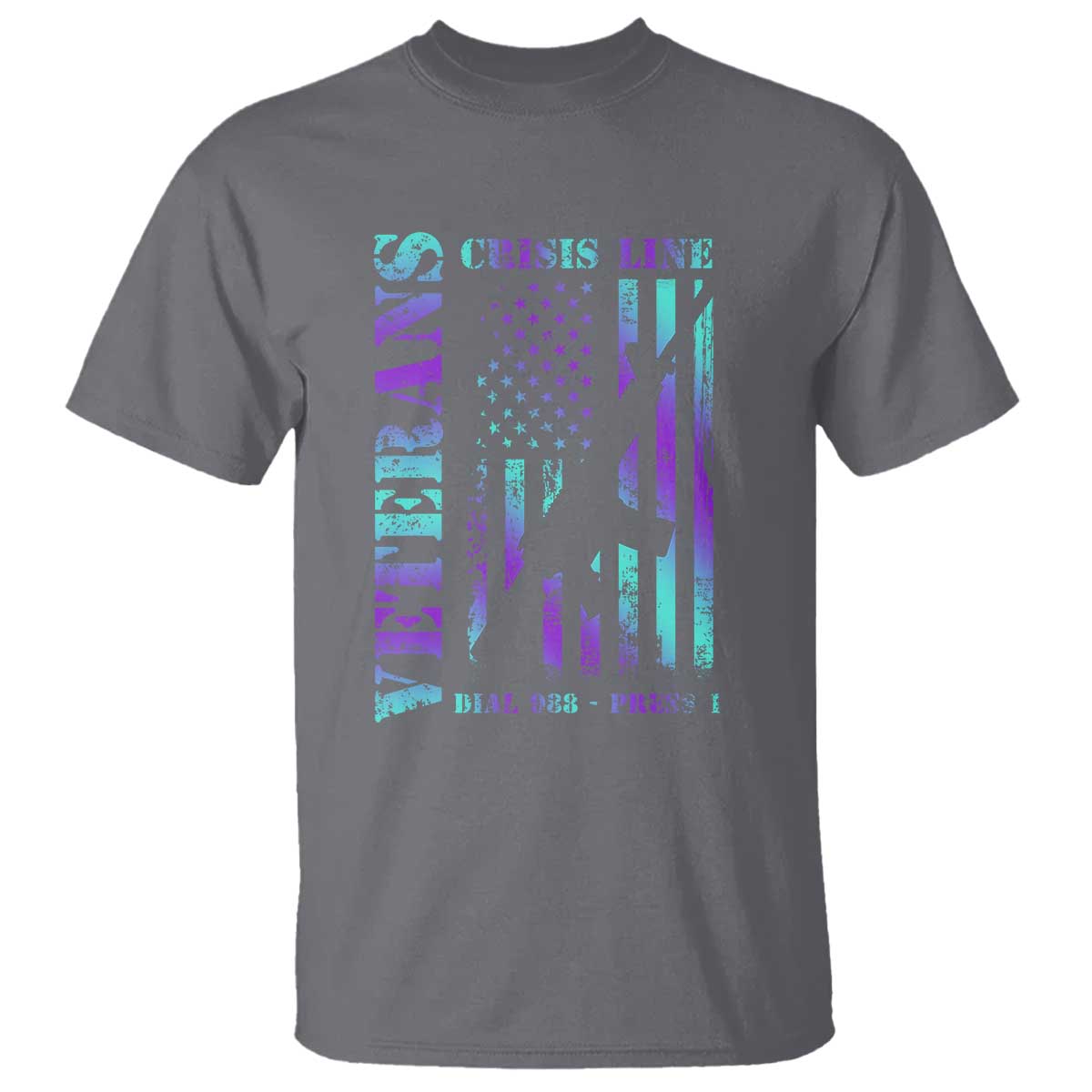 Suicide Prevention Awareness T Shirt Veterans Crisis Line Dial 988 Press 1 American Flag Gun - Wonder Print Shop