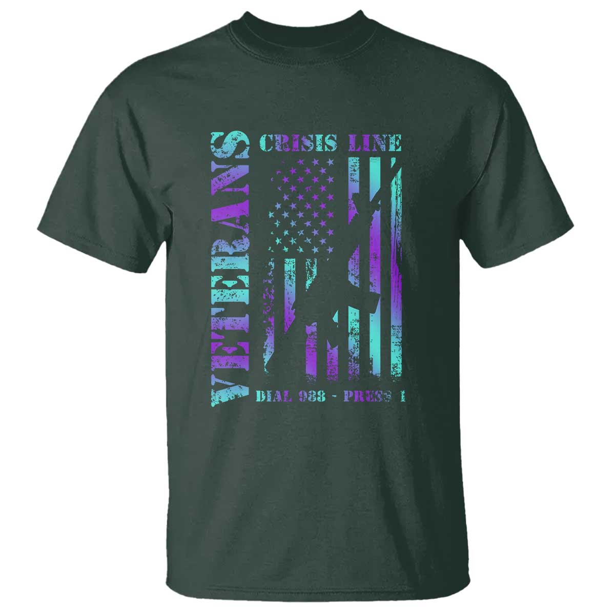 Suicide Prevention Awareness T Shirt Veterans Crisis Line Dial 988 Press 1 American Flag Gun - Wonder Print Shop