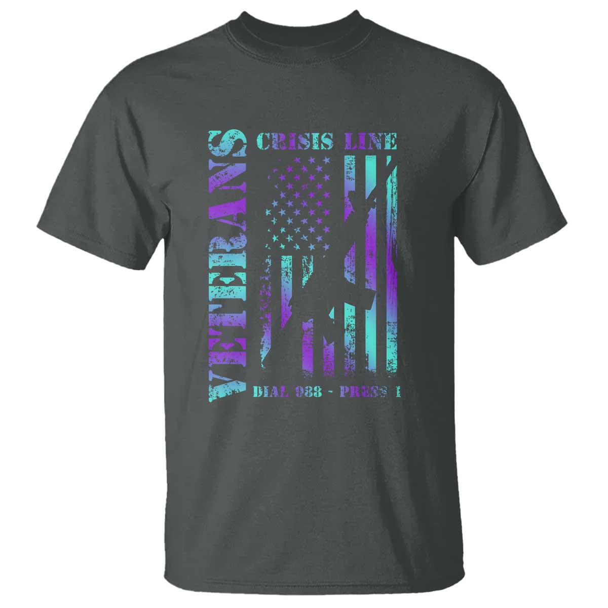 Suicide Prevention Awareness T Shirt Veterans Crisis Line Dial 988 Press 1 American Flag Gun - Wonder Print Shop