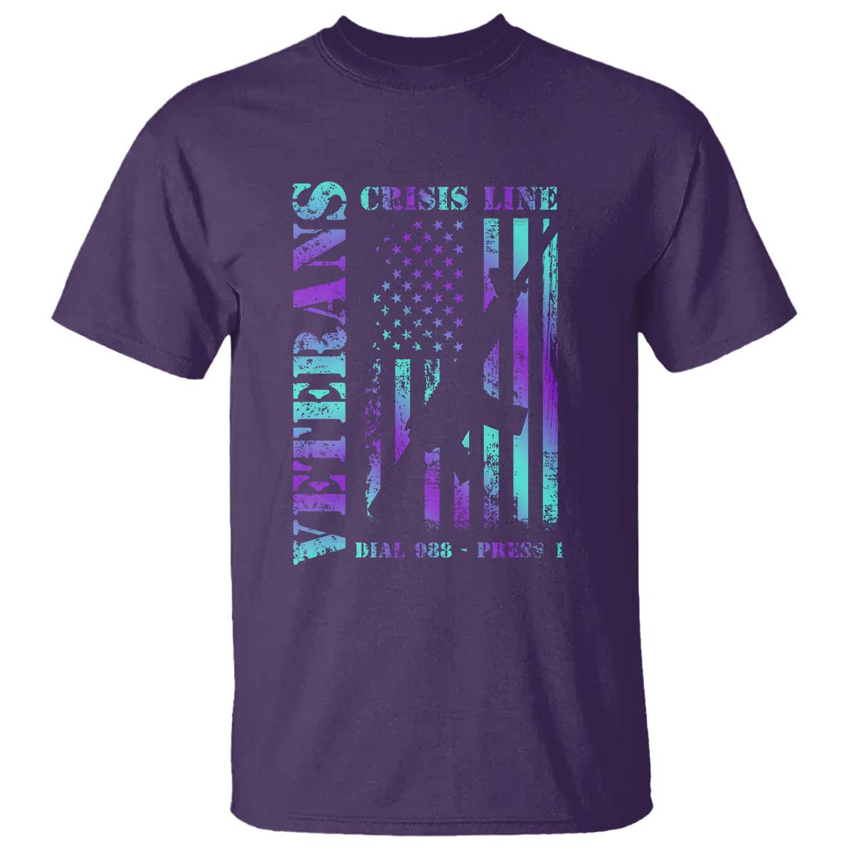 Suicide Prevention Awareness T Shirt Veterans Crisis Line Dial 988 Press 1 American Flag Gun - Wonder Print Shop