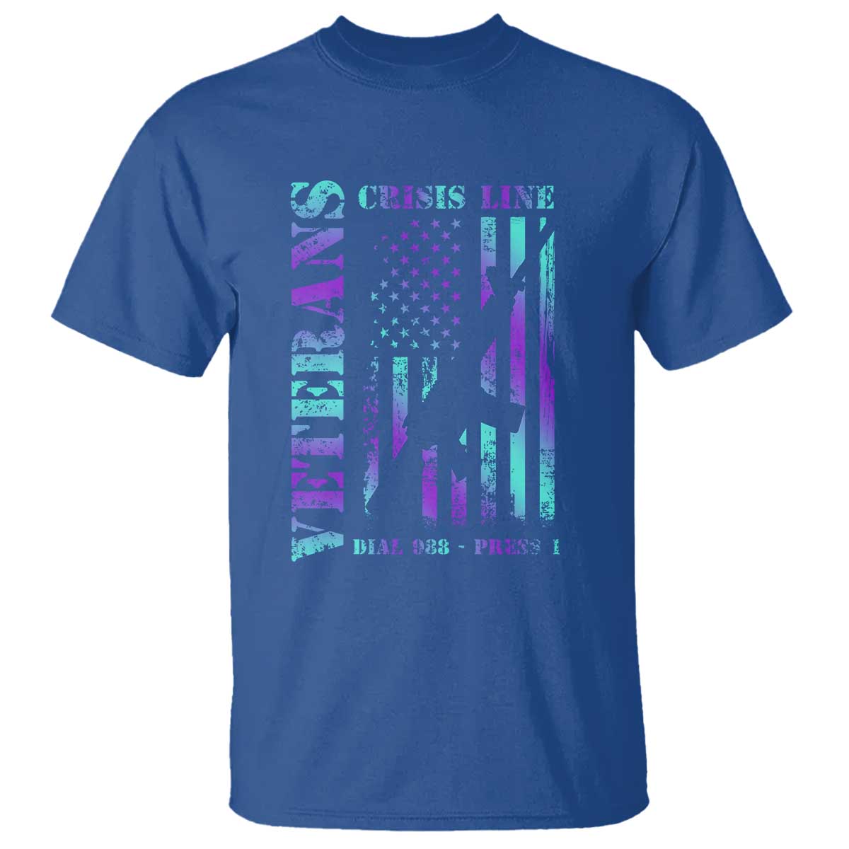 Suicide Prevention Awareness T Shirt Veterans Crisis Line Dial 988 Press 1 American Flag Gun - Wonder Print Shop