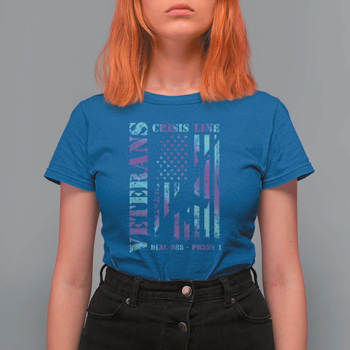 Suicide Prevention Awareness T Shirt For Women Veterans Crisis Line Dial 988 Press 1 American Flag Gun - Wonder Print Shop