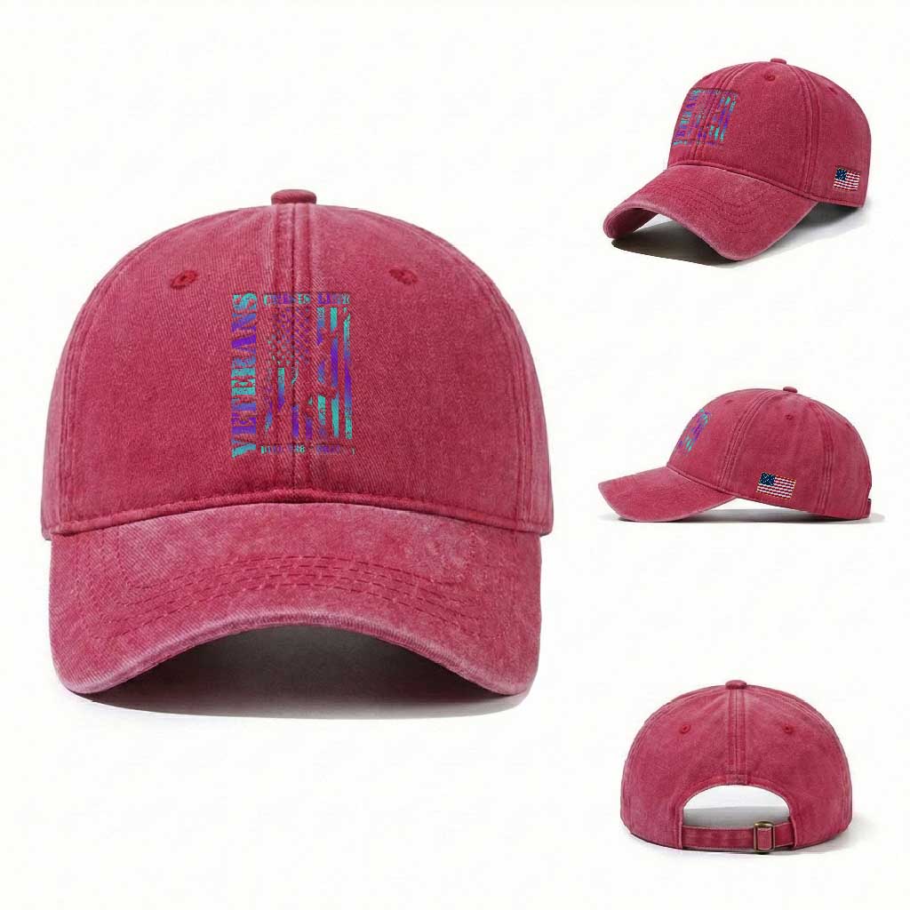 Suicide Prevention Awareness Washed Cotton Baseball Cap Veterans Crisis Line Dial 988 Press 1 American Flag Gun