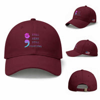 Suicide Prevention Awareness Baseball Cap Still Here Still Fighting Semicolon Hand Fist