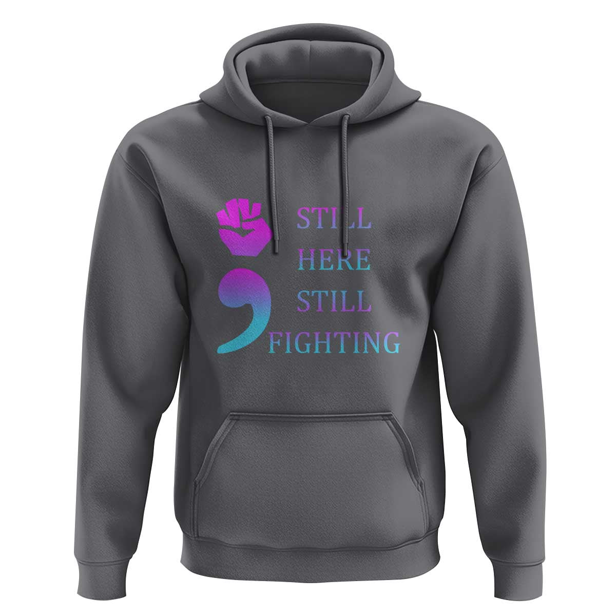 Suicide Prevention Awareness Hoodie Still Here Still Fighting Semicolon Hand Fist - Wonder Print Shop