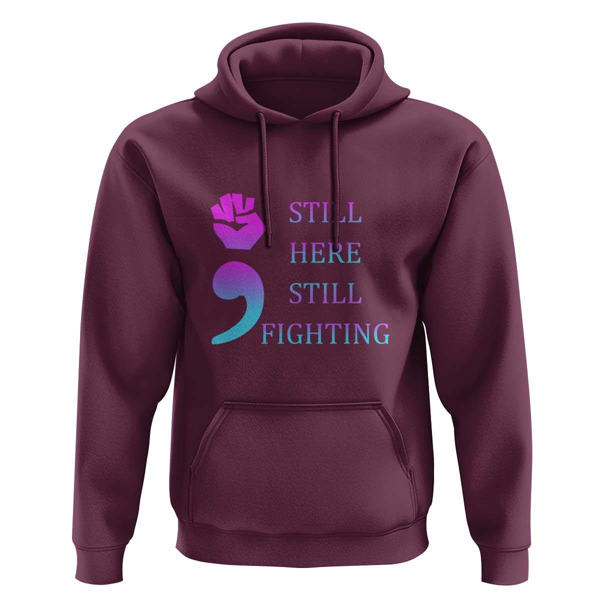Suicide Prevention Awareness Hoodie Still Here Still Fighting Semicolon Hand Fist - Wonder Print Shop