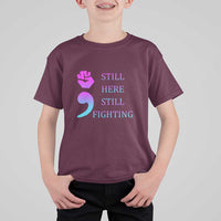 Suicide Prevention Awareness T Shirt For Kid Still Here Still Fighting Semicolon Hand Fist - Wonder Print Shop