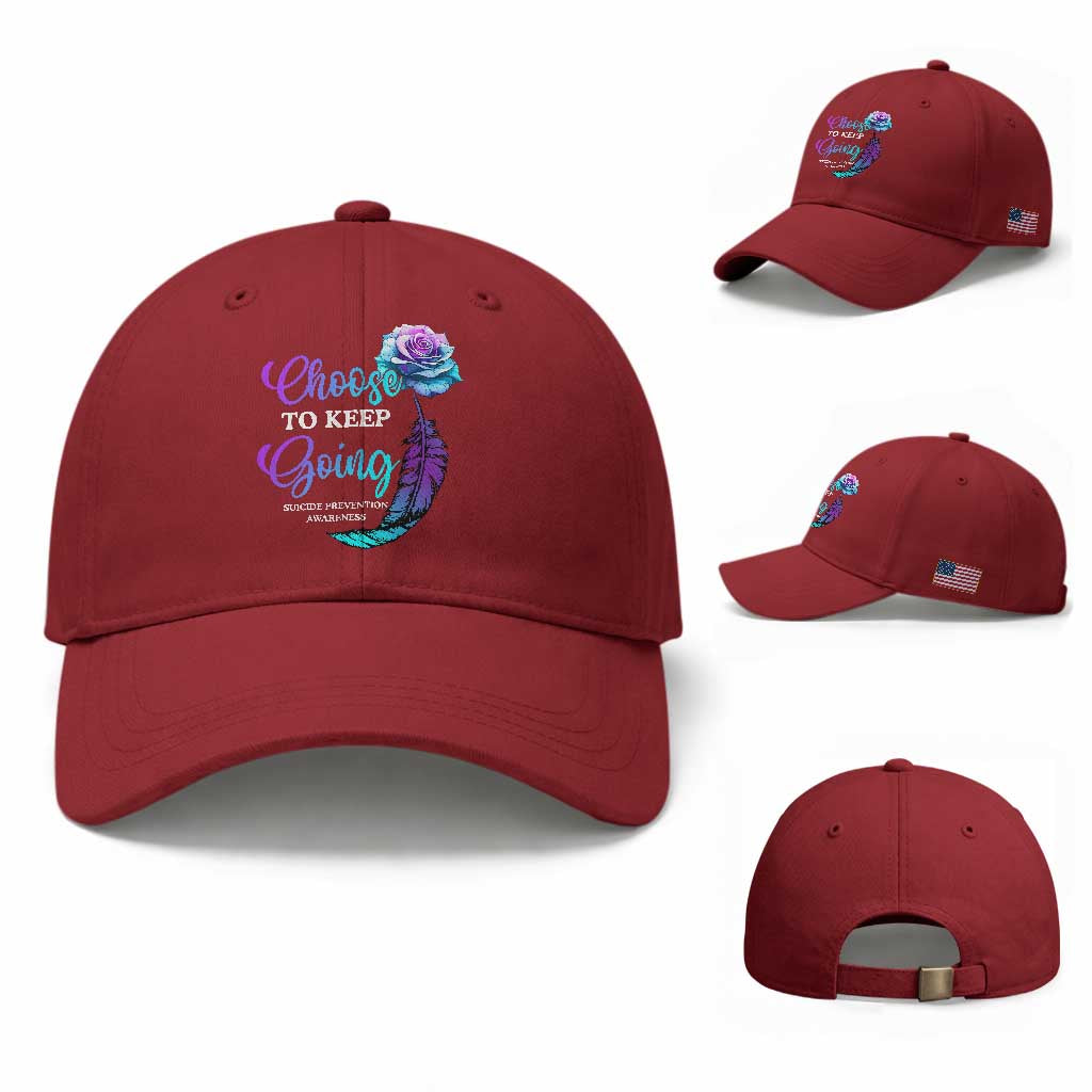 Suicide Prevention Awareness Baseball Cap Choose To Keep Going Semicolon Rose Feather