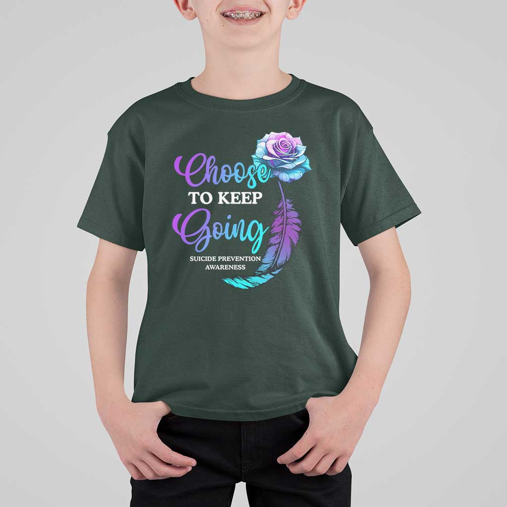 Suicide Prevention Awareness T Shirt For Kid Choose To Keep Going Semicolon Rose Feather - Wonder Print Shop