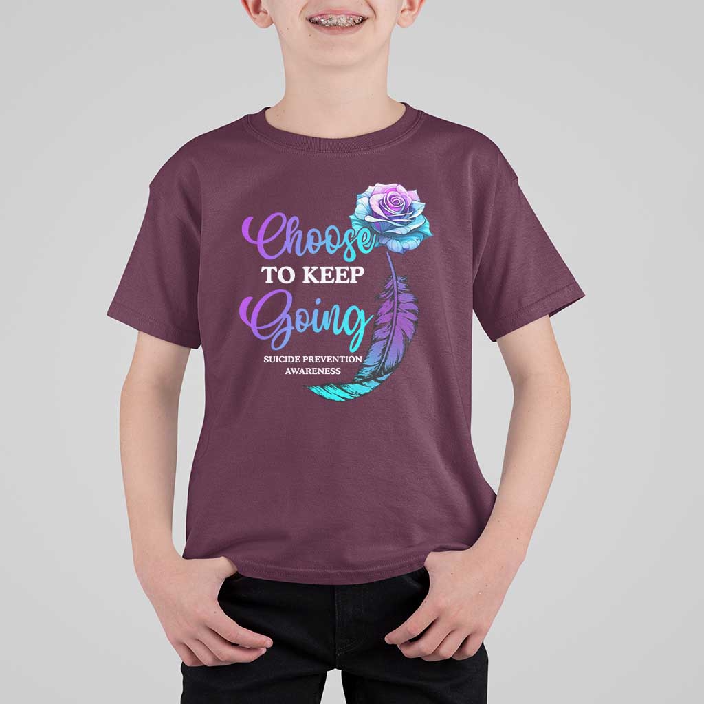 Suicide Prevention Awareness T Shirt For Kid Choose To Keep Going Semicolon Rose Feather - Wonder Print Shop