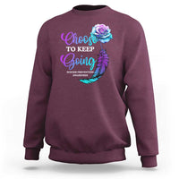 Suicide Prevention Awareness Sweatshirt Choose To Keep Going Semicolon Rose Feather - Wonder Print Shop