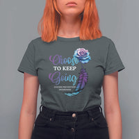 Suicide Prevention Awareness T Shirt For Women Choose To Keep Going Semicolon Rose Feather - Wonder Print Shop