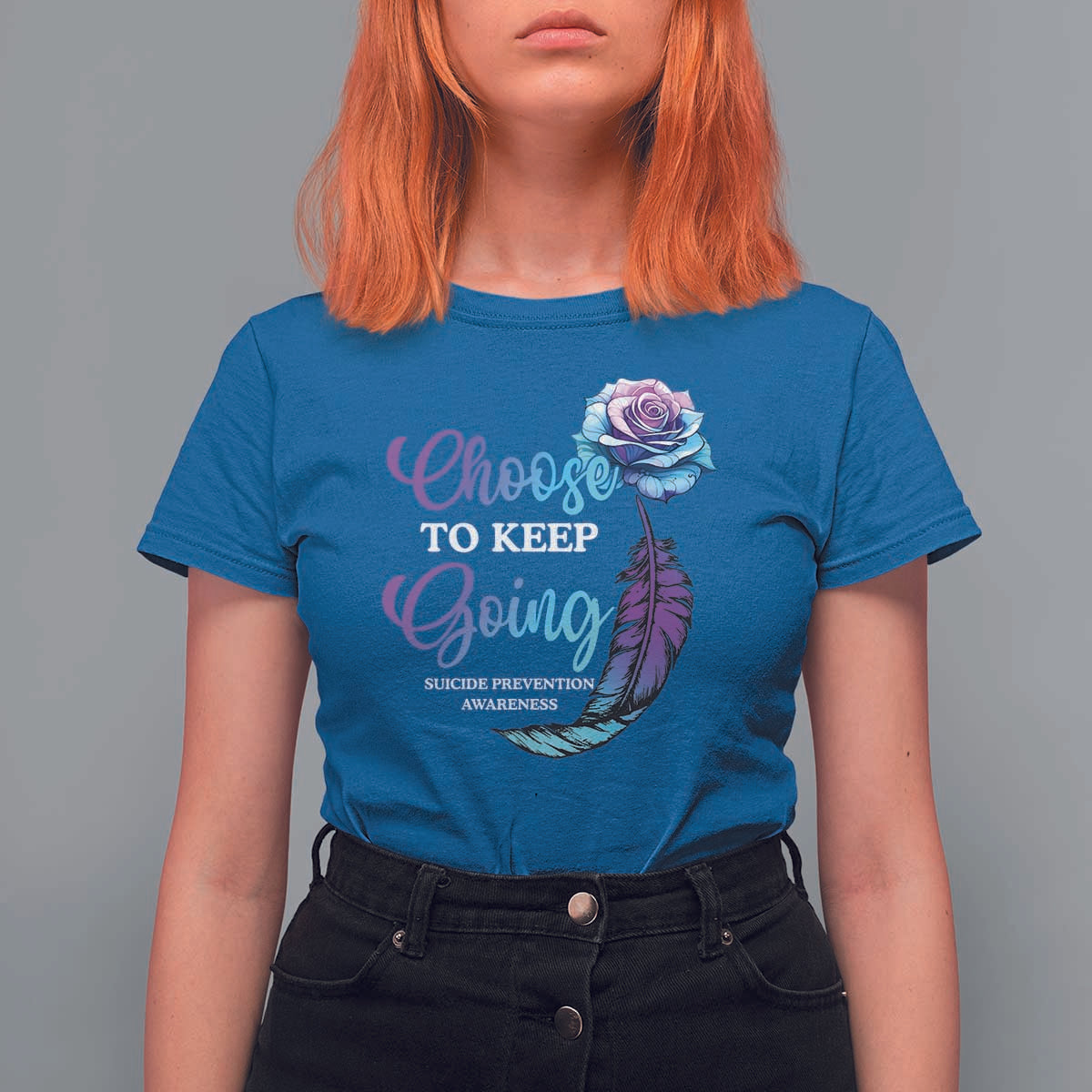 Suicide Prevention Awareness T Shirt For Women Choose To Keep Going Semicolon Rose Feather - Wonder Print Shop