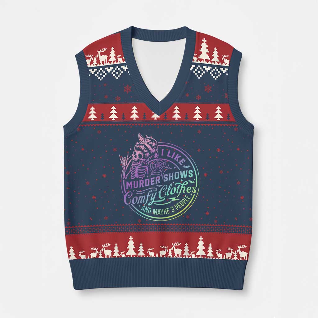 Funny I Like Murder Shows Comfy Clothes And Maybe 3 People V-Neck Knit Sweater Vest Crime Show Lover - Wonder Print Shop