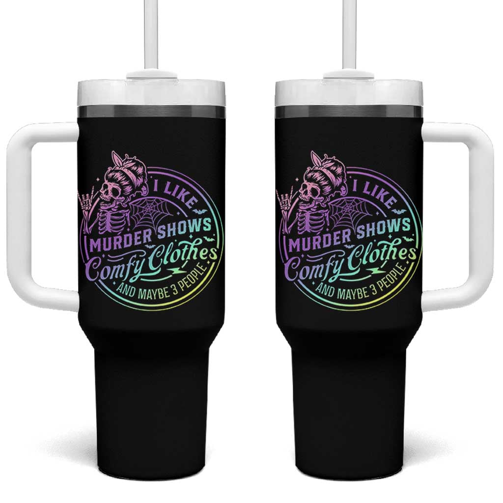 Funny I Like Murder Shows Comfy Clothes And Maybe 3 People Tumbler With Handle Crime Show Lover - Wonder Print Shop