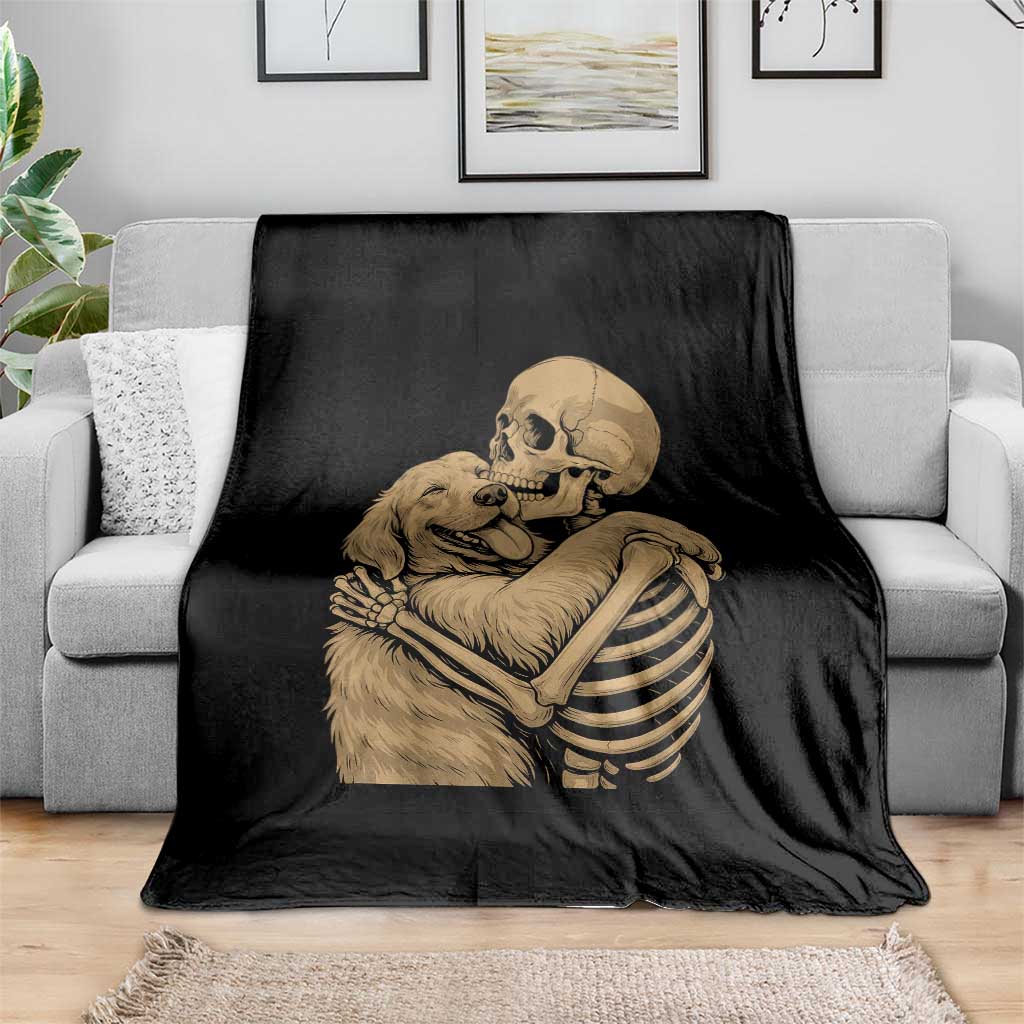 Skeleton Hugging Dog Halloween Dog Lover Throw Blanket - Wonder Print Shop