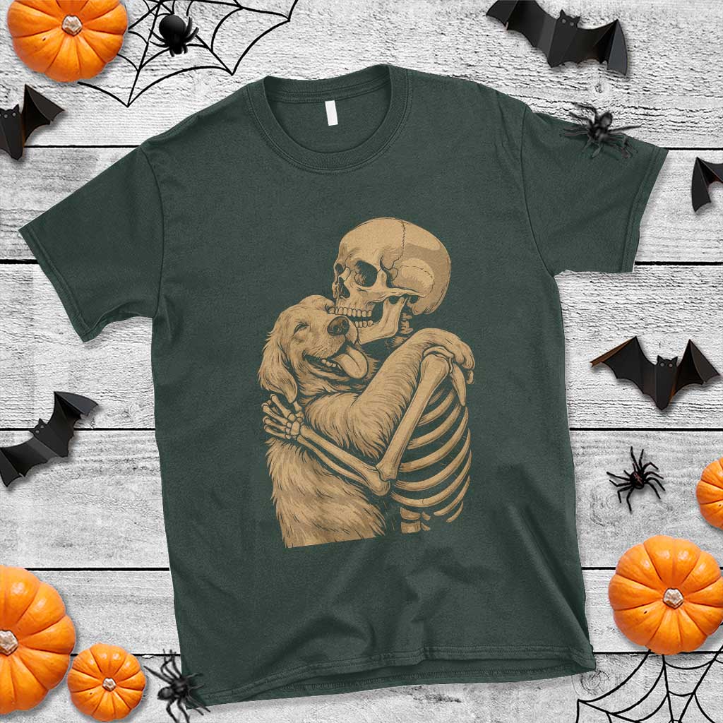 Skeleton Hugging Dog Halloween Dog Lover T Shirt - Wonder Print Shop