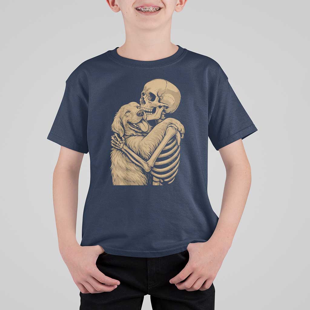 Skeleton Hugging Dog Halloween Dog Lover T Shirt For Kid - Wonder Print Shop