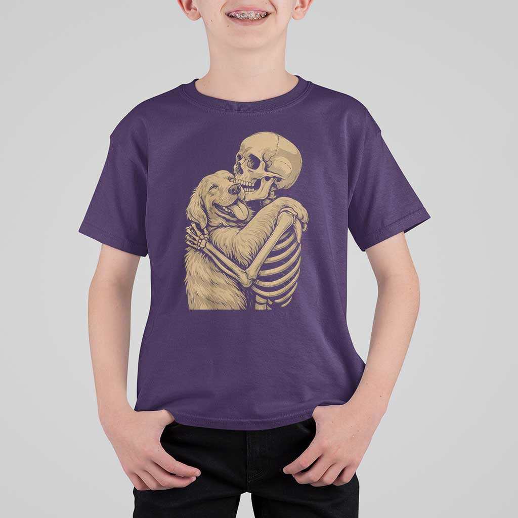 Skeleton Hugging Dog Halloween Dog Lover T Shirt For Kid - Wonder Print Shop