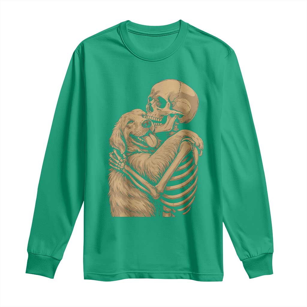 Skeleton Hugging Dog Halloween Dog Lover Long Sleeve Shirt - Wonder Print Shop