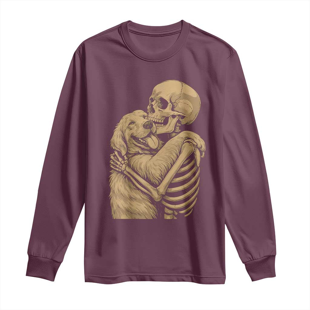 Skeleton Hugging Dog Halloween Dog Lover Long Sleeve Shirt - Wonder Print Shop