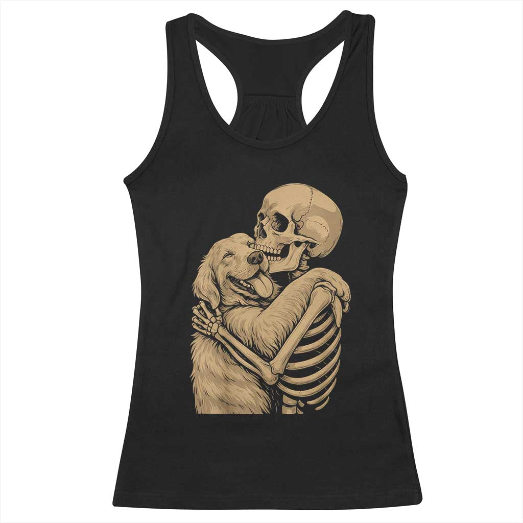 Skeleton Hugging Dog Halloween Dog Lover Racerback Tank Top - Wonder Print Shop