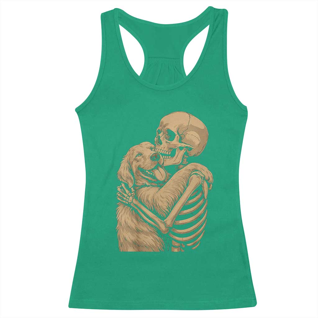 Skeleton Hugging Dog Halloween Dog Lover Racerback Tank Top - Wonder Print Shop