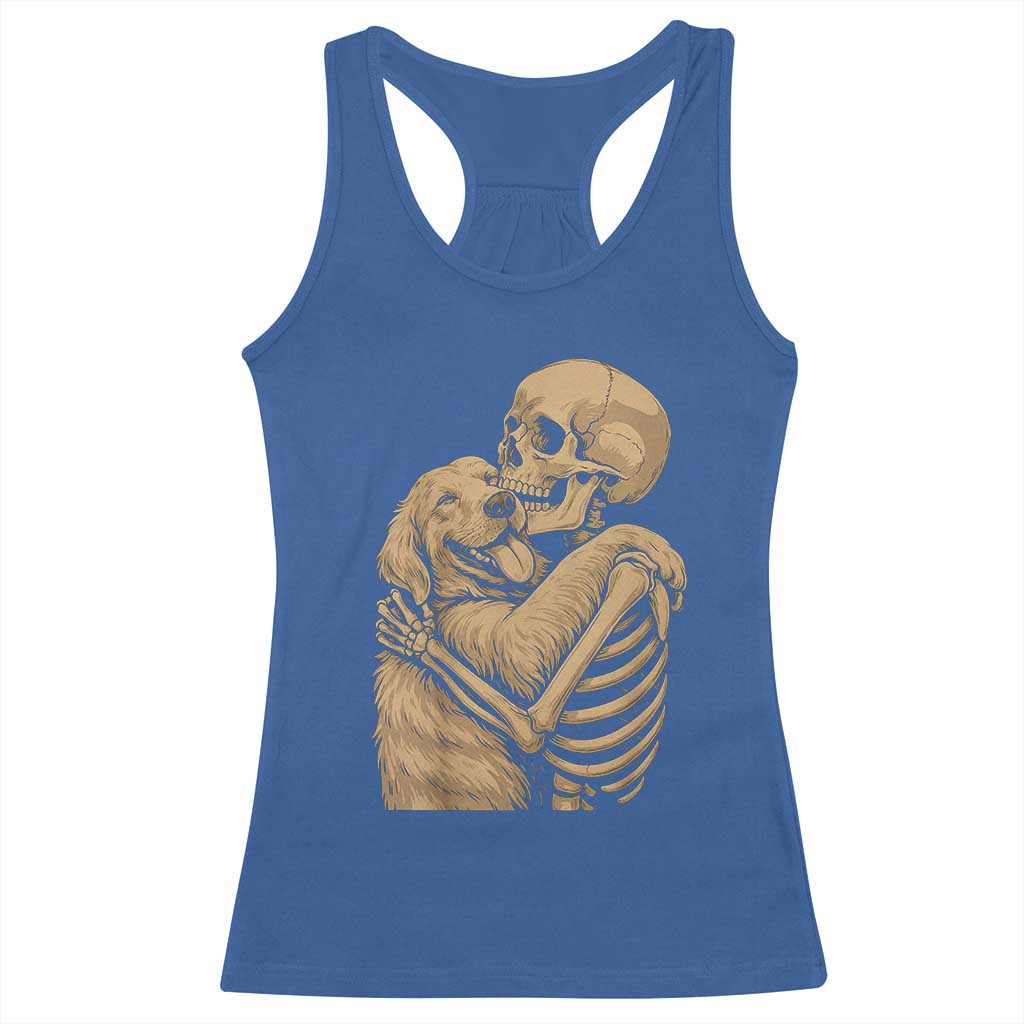 Skeleton Hugging Dog Halloween Dog Lover Racerback Tank Top - Wonder Print Shop