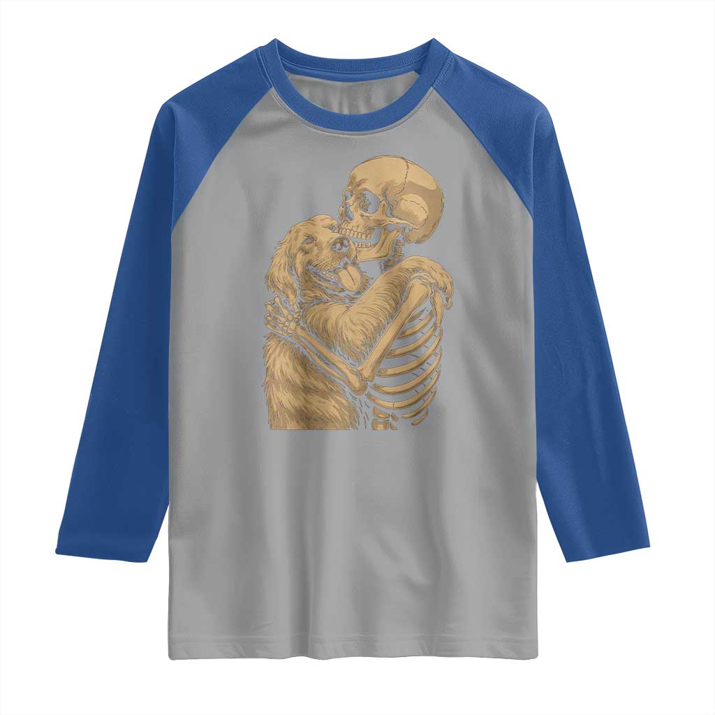 Skeleton Hugging Dog Halloween Dog Lover Raglan Shirt - Wonder Print Shop