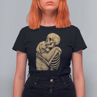 Skeleton Hugging Dog Halloween Dog Lover T Shirt For Women - Wonder Print Shop