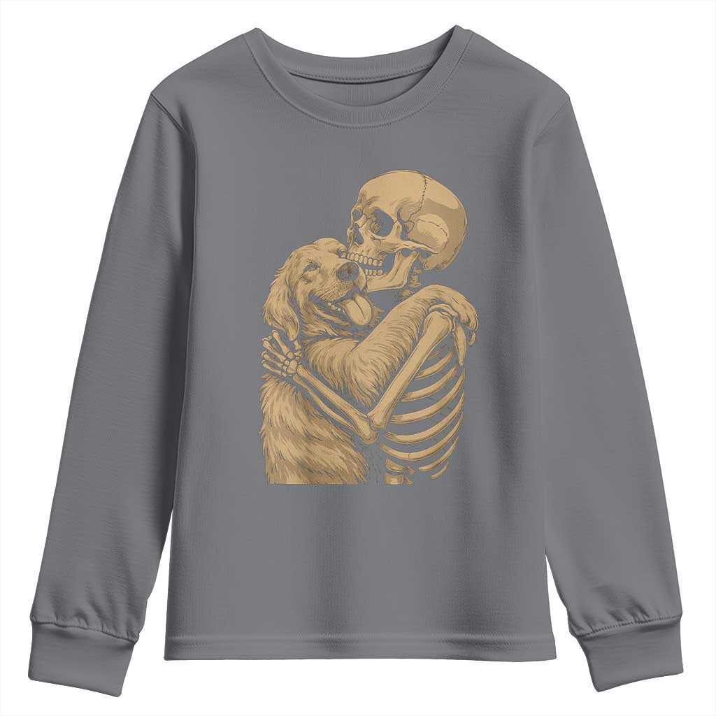 Skeleton Hugging Dog Halloween Dog Lover Youth Sweatshirt - Wonder Print Shop