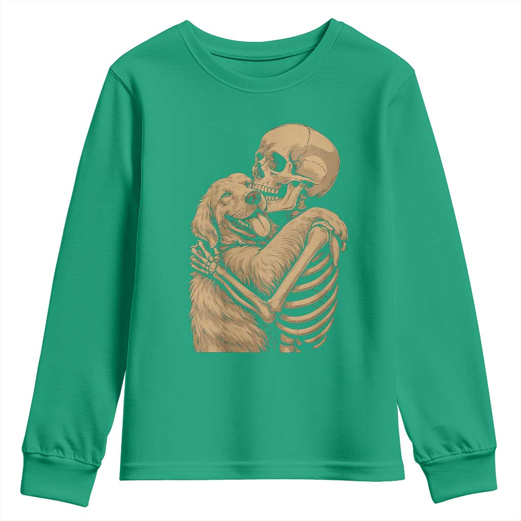 Skeleton Hugging Dog Halloween Dog Lover Youth Sweatshirt - Wonder Print Shop