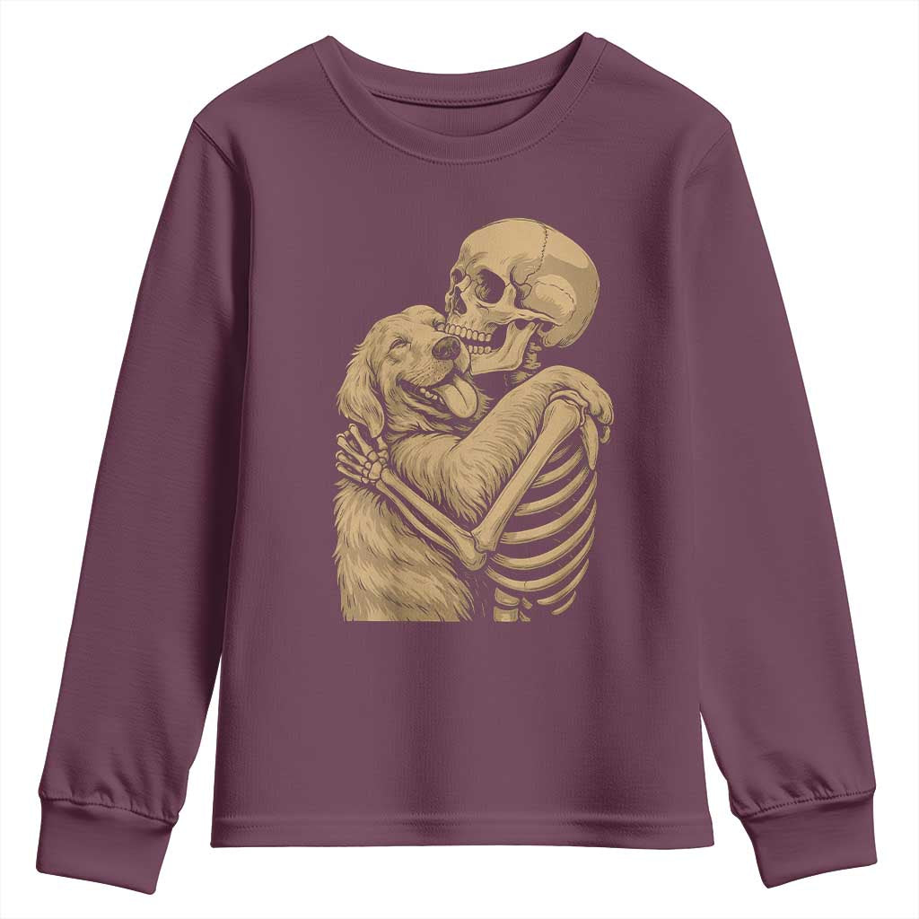 Skeleton Hugging Dog Halloween Dog Lover Youth Sweatshirt - Wonder Print Shop