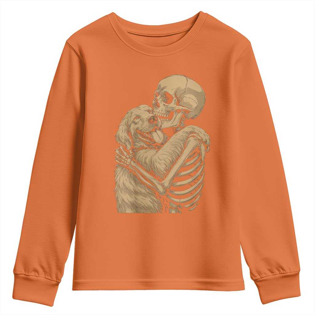 Skeleton Hugging Dog Halloween Dog Lover Youth Sweatshirt - Wonder Print Shop
