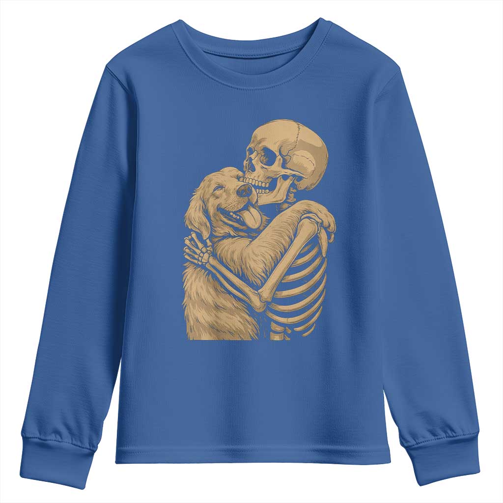 Skeleton Hugging Dog Halloween Dog Lover Youth Sweatshirt - Wonder Print Shop