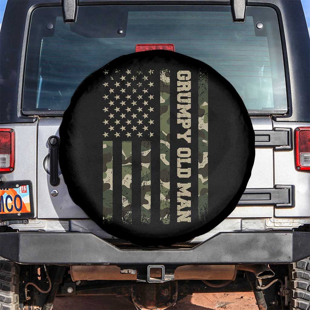 Funny Grumpy Old Man Spare Tire Cover Vintage Camo American Flag Fathers Day - Wonder Print Shop