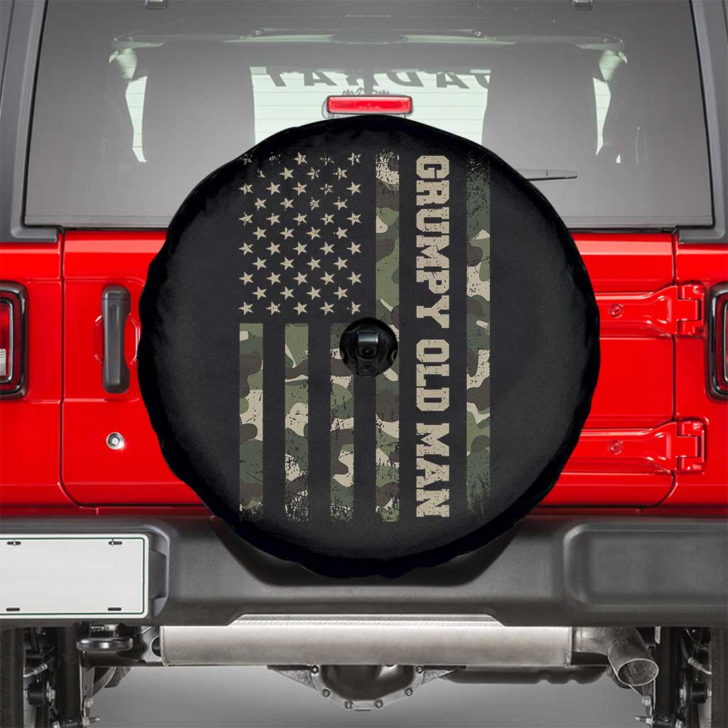 Funny Grumpy Old Man Spare Tire Cover Vintage Camo American Flag Fathers Day - Wonder Print Shop