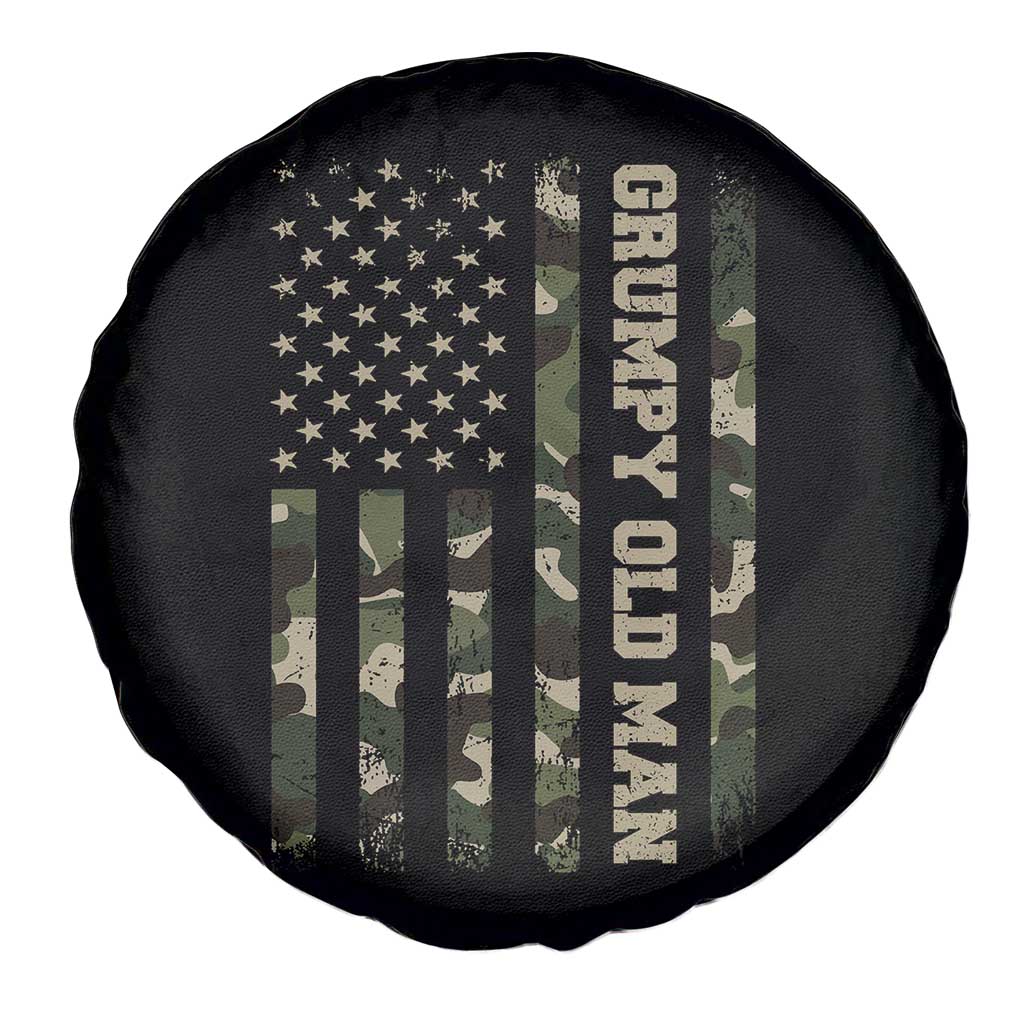 Funny Grumpy Old Man Spare Tire Cover Vintage Camo American Flag Fathers Day - Wonder Print Shop