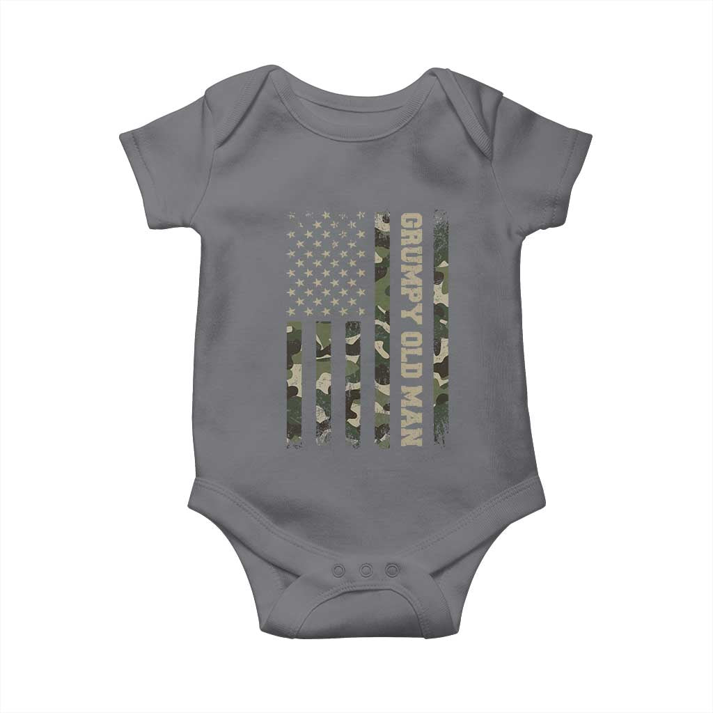 Funny Grumpy Old Man Baby Onesie Vintage Camo American Flag Fathers Day - Wonder Print Shop